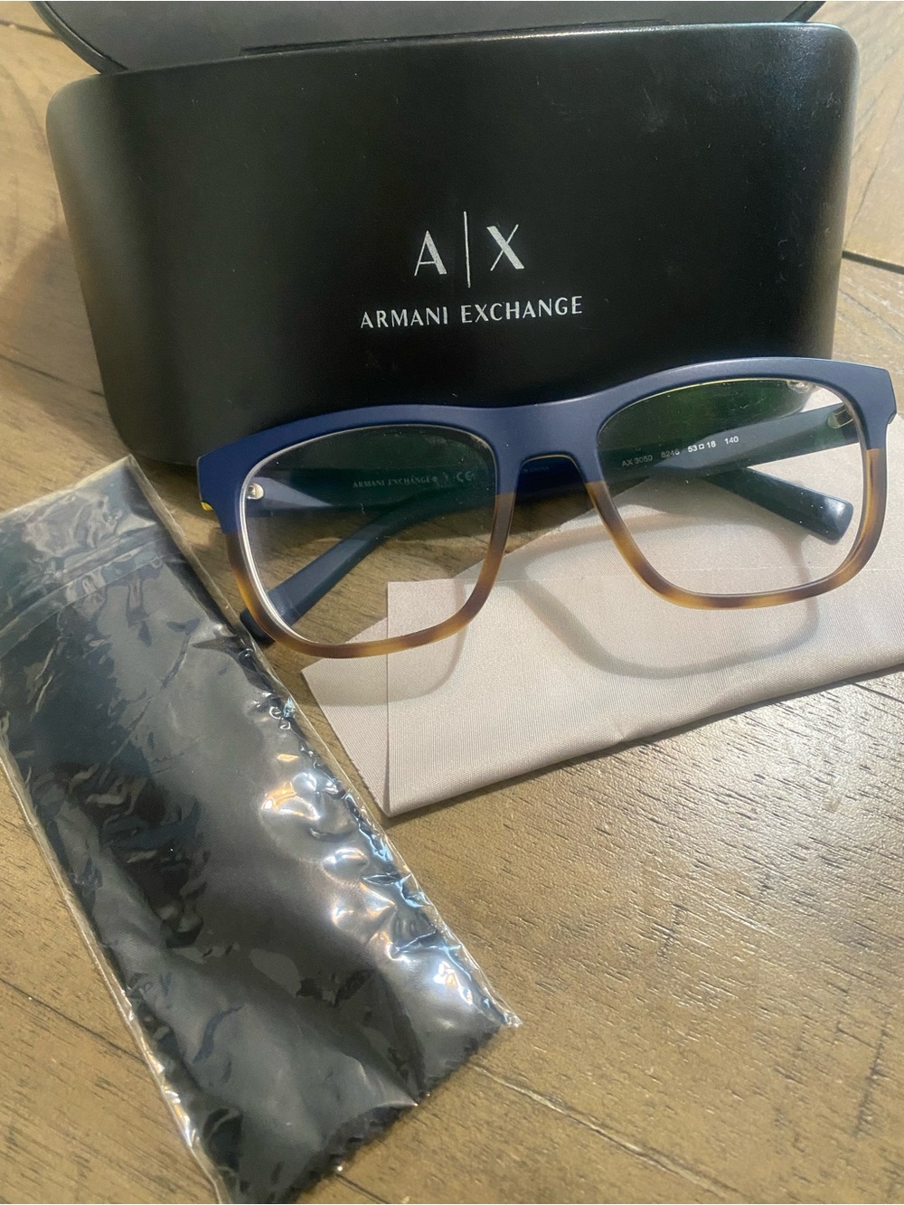 Armani Exchange Navy Blue & Brown Rectangular Eyeglass Frames